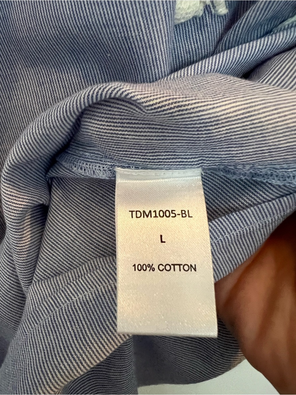 THML Blue & White Pinstripe Embroidered Floral Sleeve Cotton Top | Size L - Picture 4 of 8